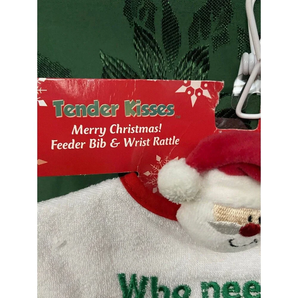 Christmas Bib & Santa Wrist Rattle NIP “Who needs SANTA when i have Grandma”